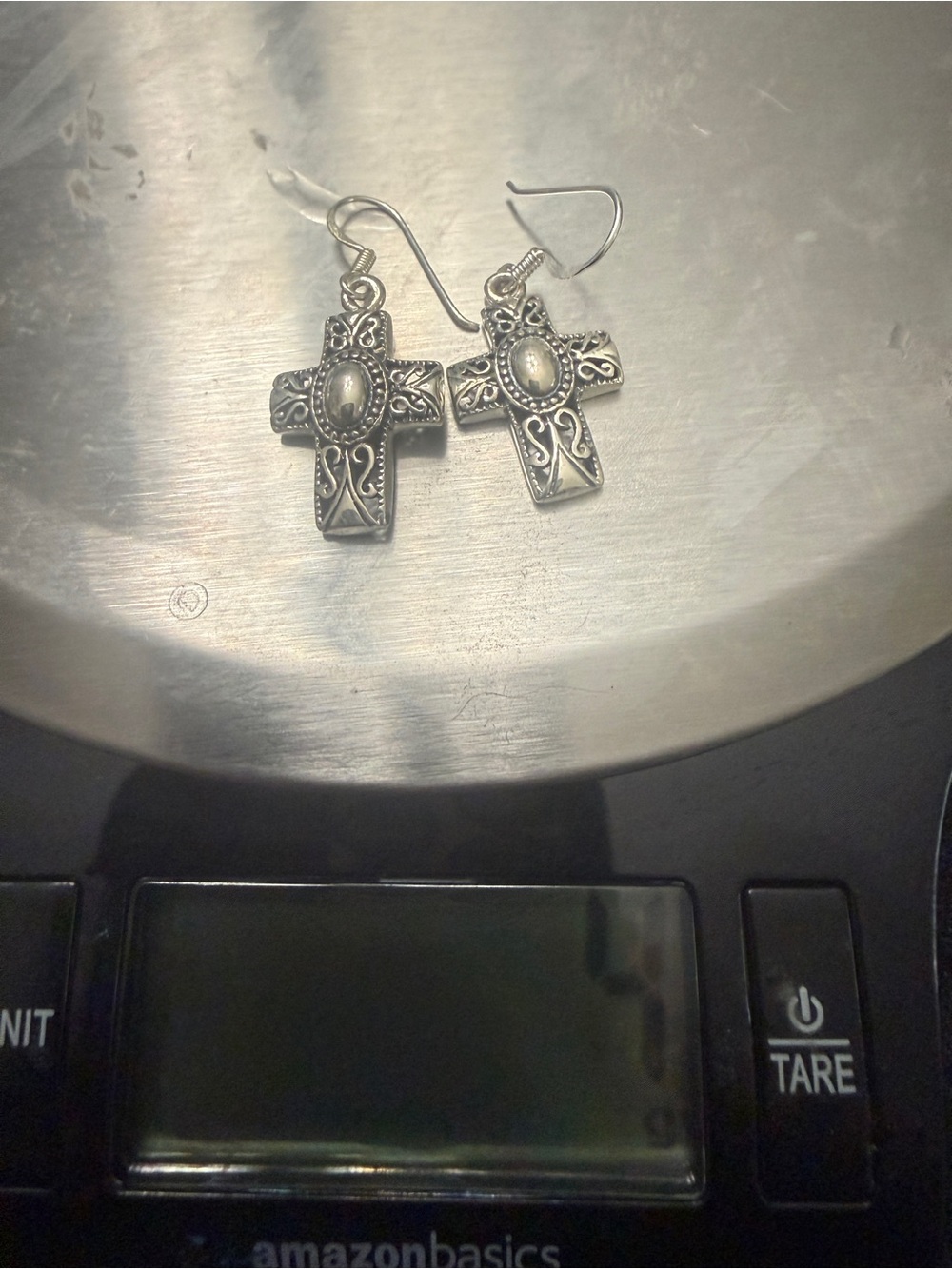 Sterling Silver Cross Drop Earrings - Ornate Filigree Design